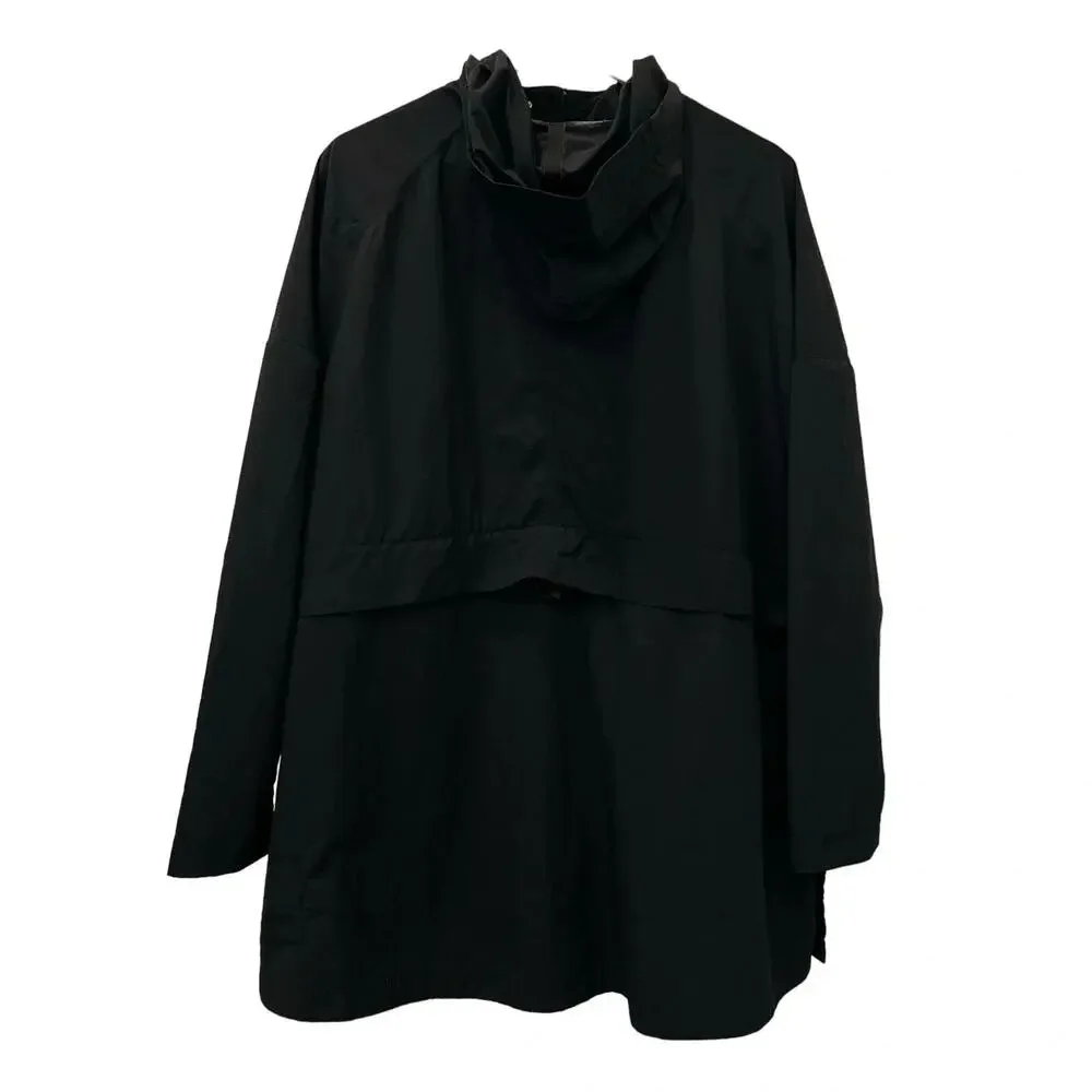 Adidas Jacket Womens Medium Black Hooded Windbreaker Full Zip Water Resistant